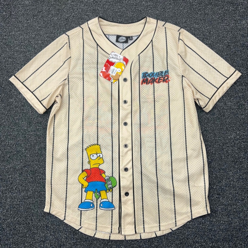 The Simpsons Bart Simpson Baseball Jersey Mesh Pinstripe Trouble Maker‎ Mens M